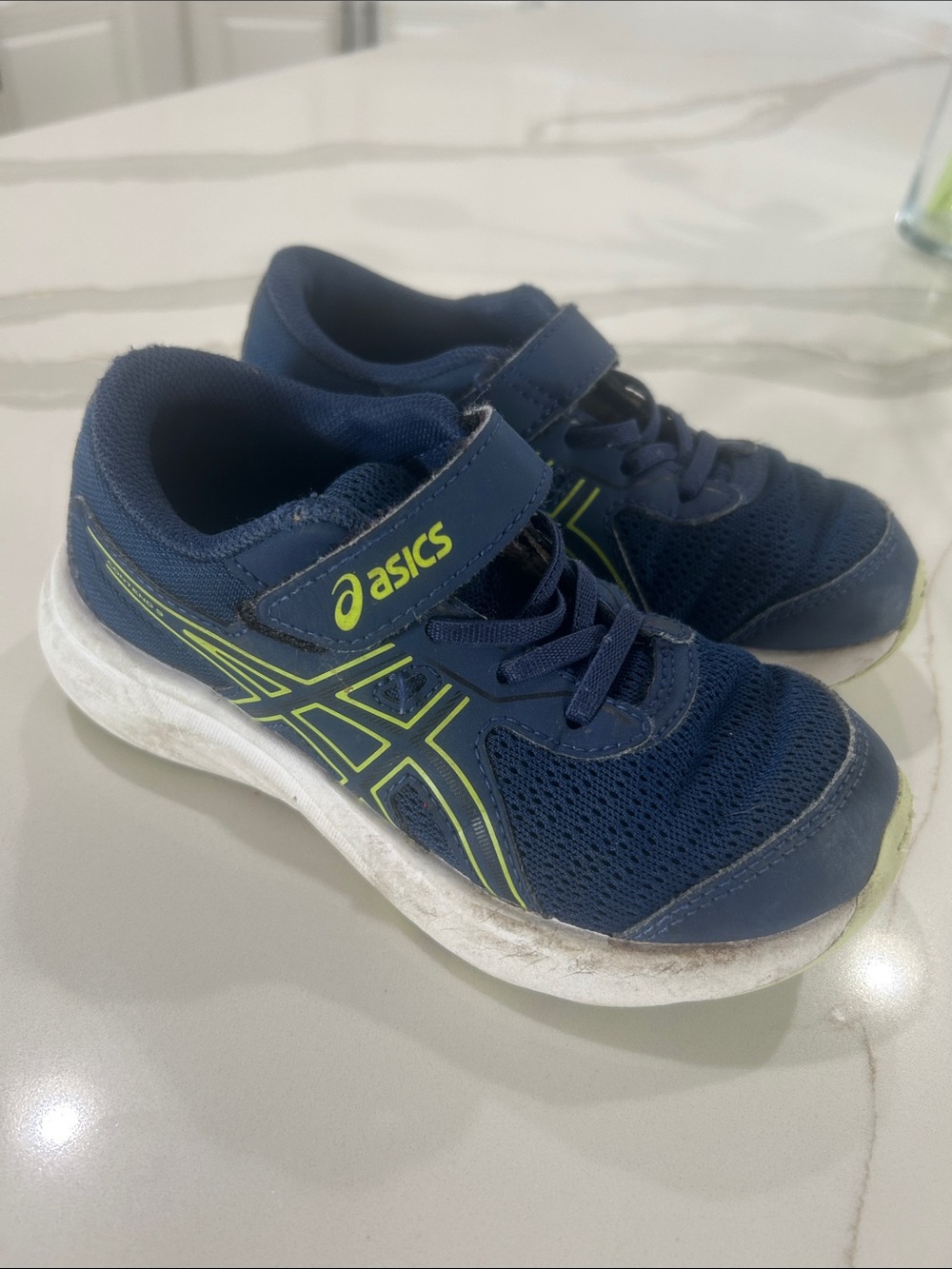 Asics Kids Navy and Neon Yellow Athletic Sneakers